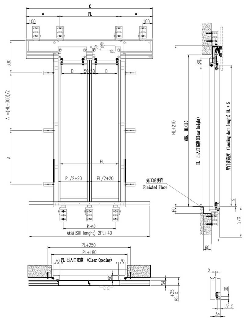 Photos and Drawing of BST Elevator Landing Door